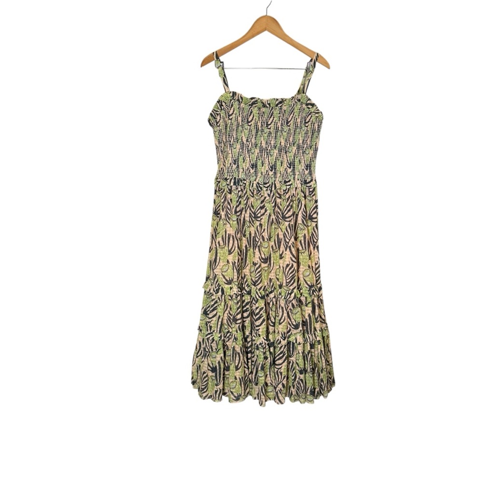 Temperley London Women’s Cotton Reef Print Ruched Bodice Tiered Maxi Sundress 12